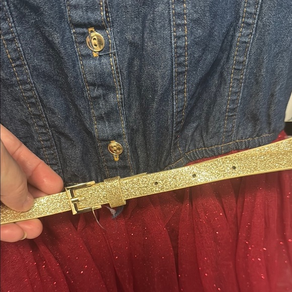 Lilt Blue and Red Jean dress  with Tulle Accents - Picture 4 of 10